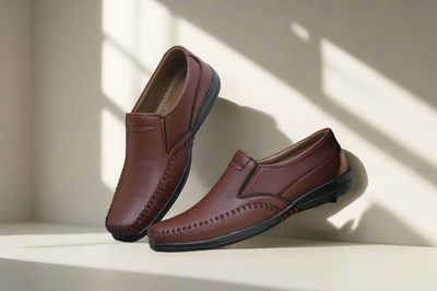 Men's joblet Leather Shoes - Brown Color.